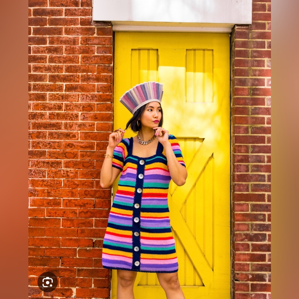 FARM Rio Renata Rainbow Crochet Mini Dress